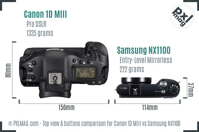 Canon 1D MIII vs Samsung NX1100 top view buttons comparison