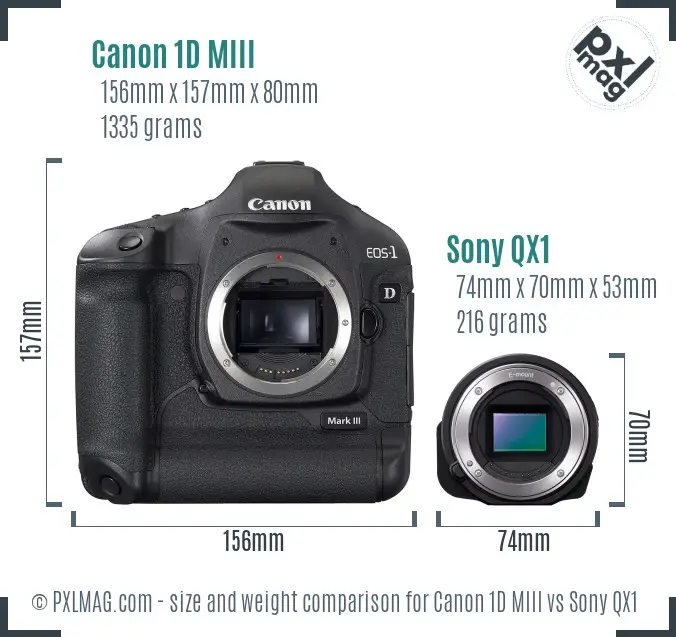 Canon 1D MIII vs Sony QX1 size comparison