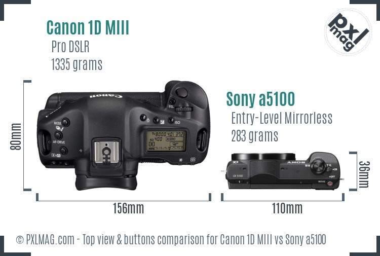 Canon 1D MIII vs Sony a5100 top view buttons comparison