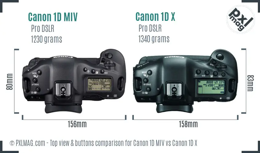 Canon 1D MIV vs Canon 1D X top view buttons comparison