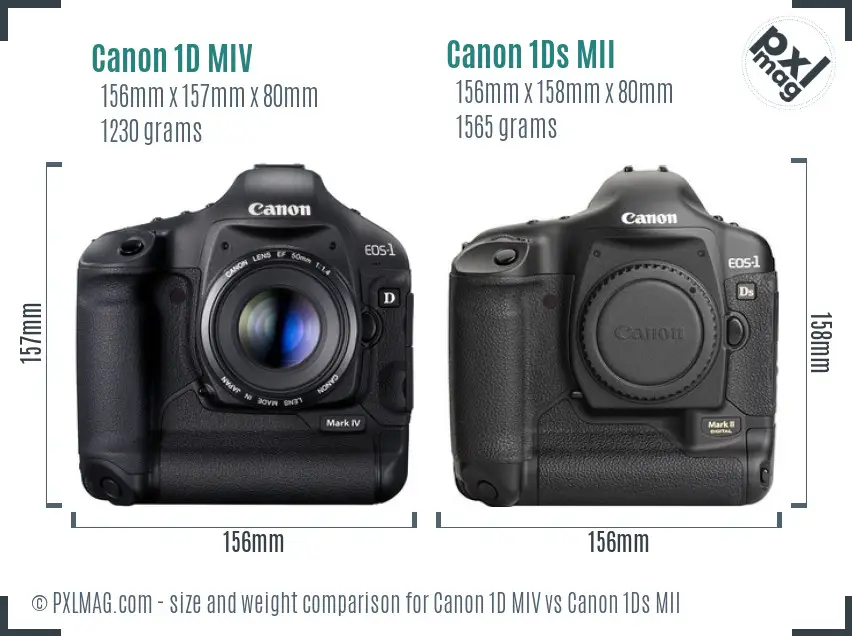Canon 1D MIV vs Canon 1Ds MII size comparison