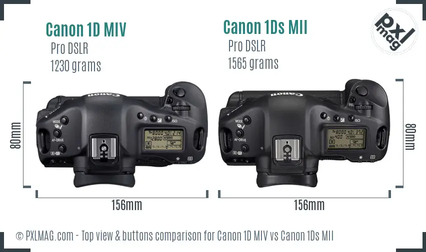 Canon 1D MIV vs Canon 1Ds MII top view buttons comparison