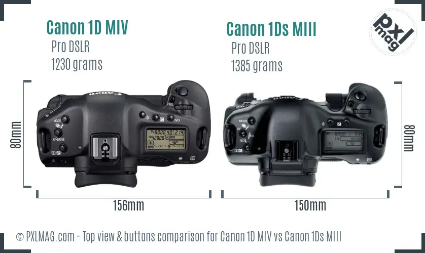Canon 1D MIV vs Canon 1Ds MIII top view buttons comparison