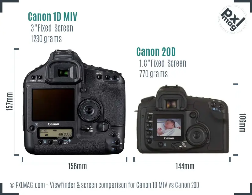 Canon 1D MIV vs Canon 20D Screen and Viewfinder comparison Canon 1D MIV vs Canon 20D Screen and Viewfinder comparison