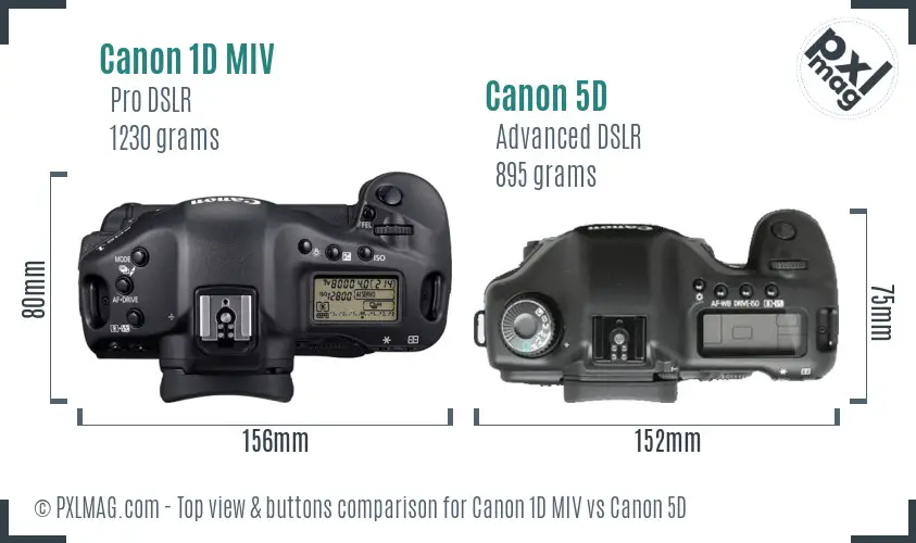 Canon 1D MIV vs Canon 5D top view buttons comparison Canon 1D MIV vs Canon 5D top view buttons comparison