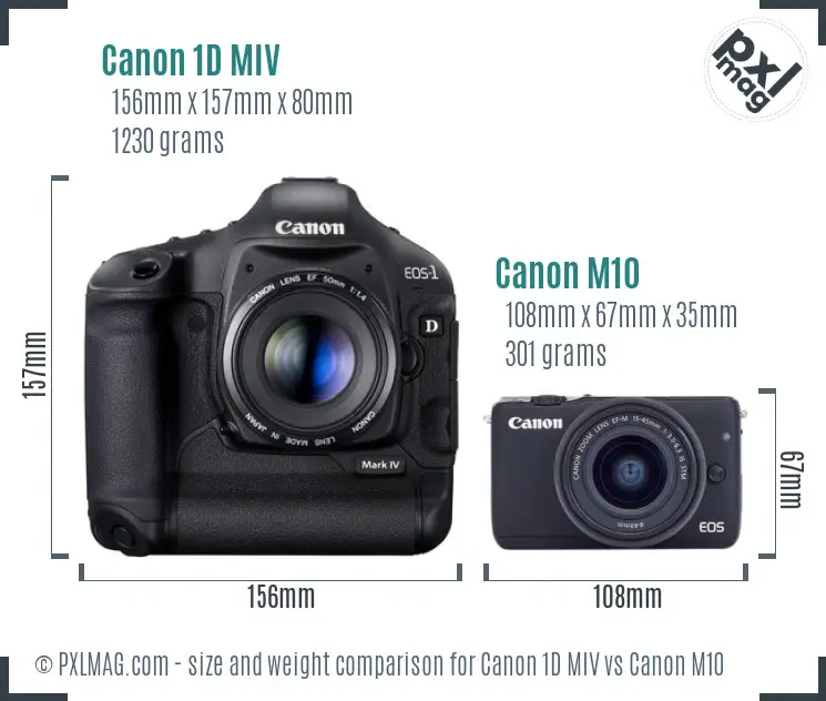 Canon 1D MIV vs Canon M10 size comparison