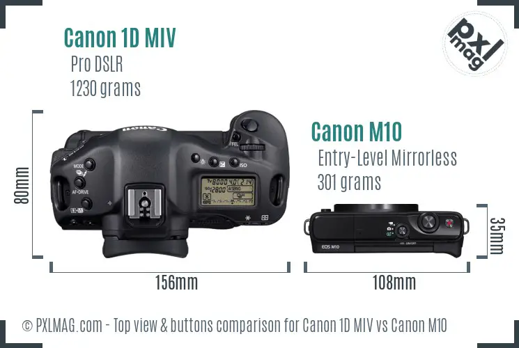 Canon 1D MIV vs Canon M10 top view buttons comparison