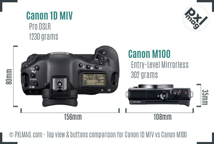 Canon 1D MIV vs Canon M100 top view buttons comparison