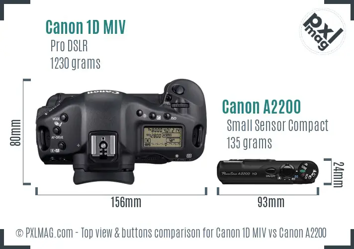 Canon 1D MIV vs Canon A2200 top view buttons comparison