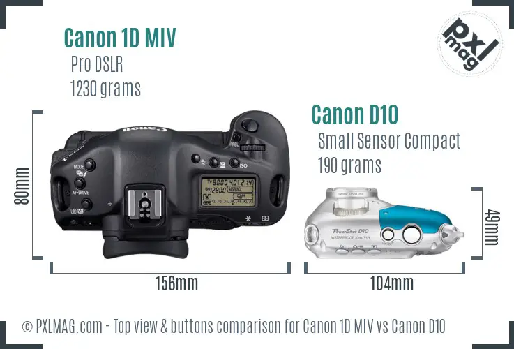 Canon 1D MIV vs Canon D10 top view buttons comparison