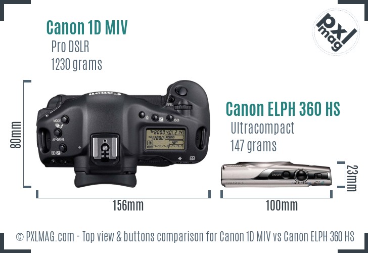 Canon 1D MIV vs Canon ELPH 360 HS top view buttons comparison