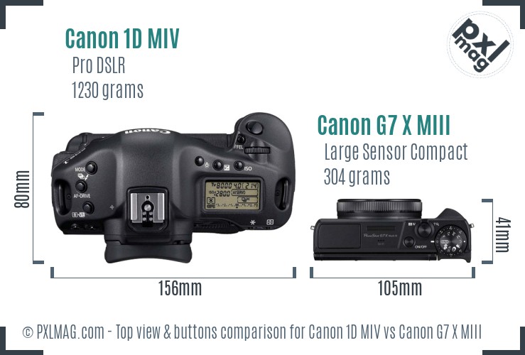 Canon 1D MIV vs Canon G7 X MIII top view buttons comparison