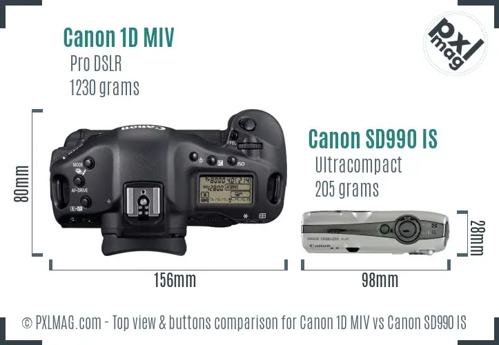 Canon 1D MIV vs Canon SD990 IS top view buttons comparison