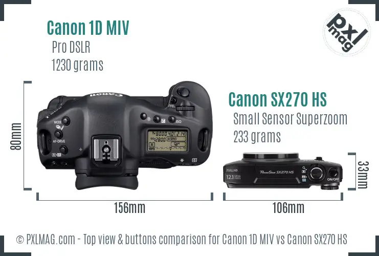 Canon 1D MIV vs Canon SX270 HS top view buttons comparison