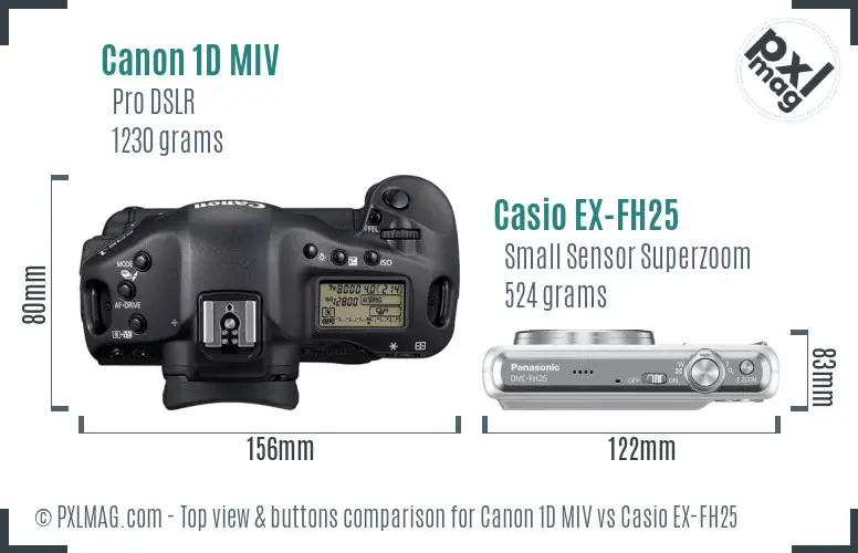 Canon 1D MIV vs Casio EX-FH25 top view buttons comparison