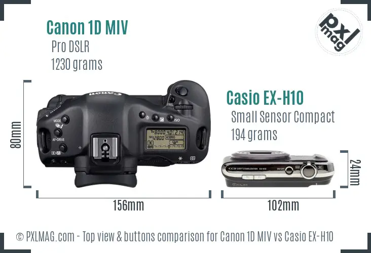 Canon 1D MIV vs Casio EX-H10 top view buttons comparison