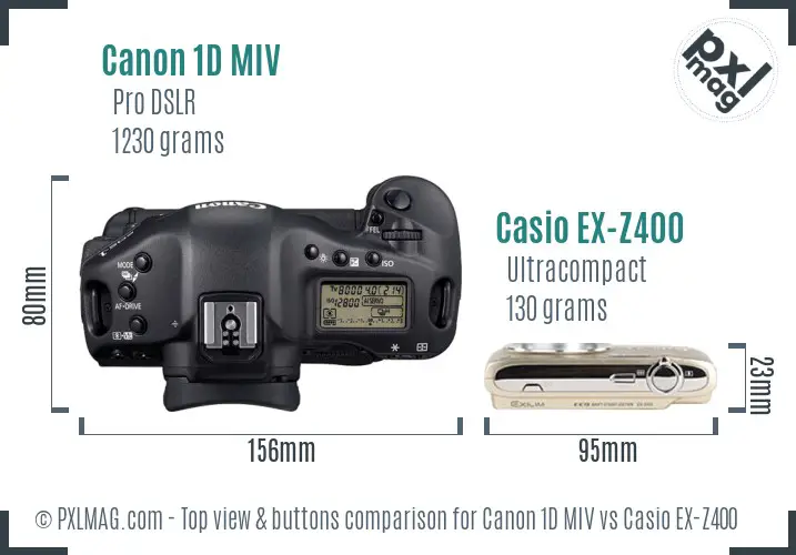 Canon 1D MIV vs Casio EX-Z400 top view buttons comparison Canon 1D MIV vs Casio EX-Z400 top view buttons comparison