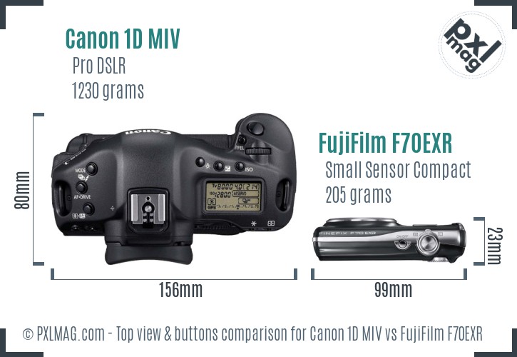 Canon 1D MIV vs FujiFilm F70EXR top view buttons comparison