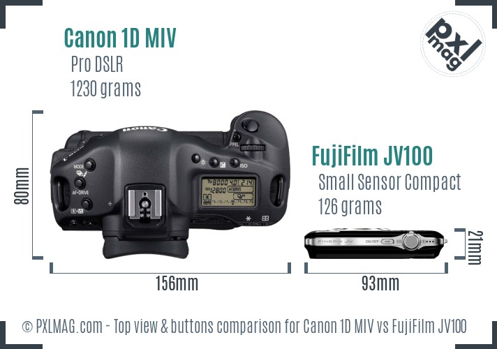 Canon 1D MIV vs FujiFilm JV100 top view buttons comparison