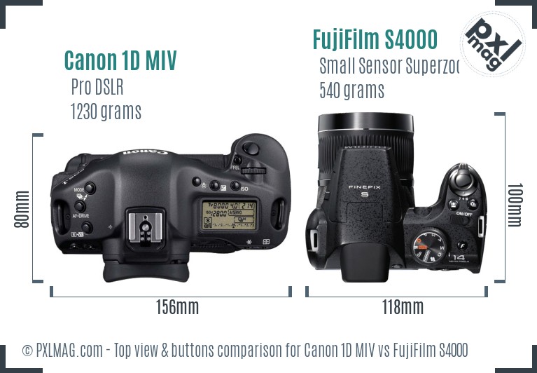 Canon 1D MIV vs FujiFilm S4000 top view buttons comparison