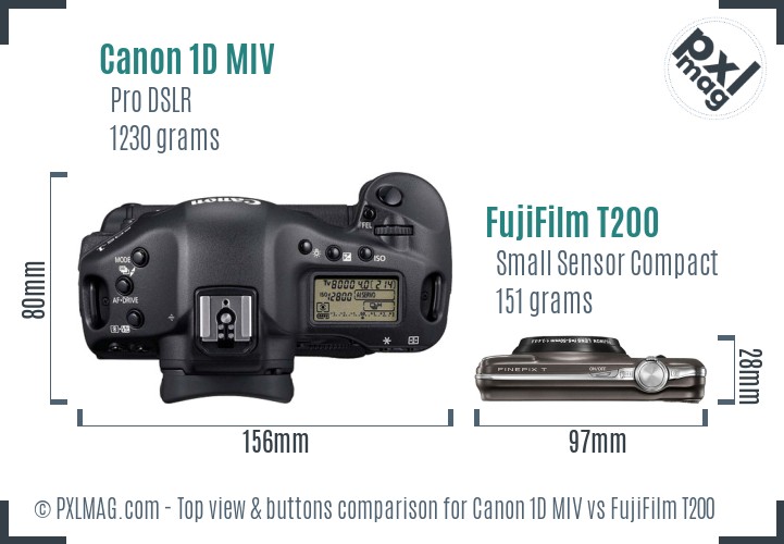 Canon 1D MIV vs FujiFilm T200 top view buttons comparison