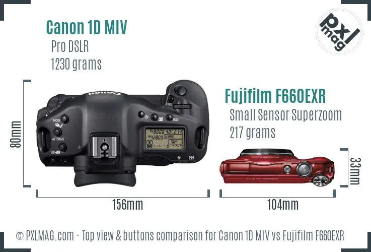 Canon 1D MIV vs Fujifilm F660EXR top view buttons comparison