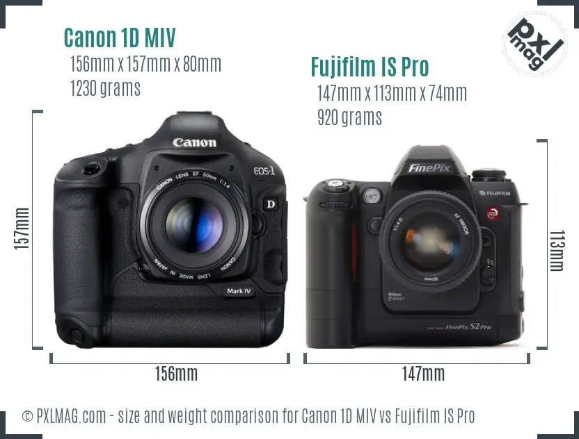 Canon 1D MIV vs Fujifilm IS Pro size comparison