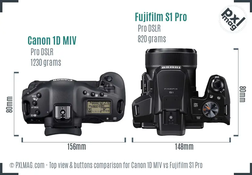 Canon 1D MIV vs Fujifilm S1 Pro top view buttons comparison