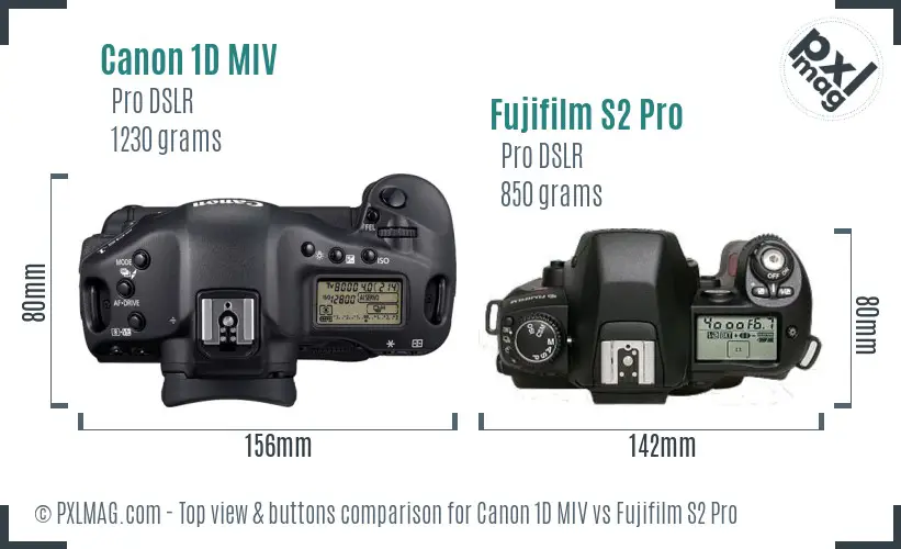 Canon 1D MIV vs Fujifilm S2 Pro top view buttons comparison