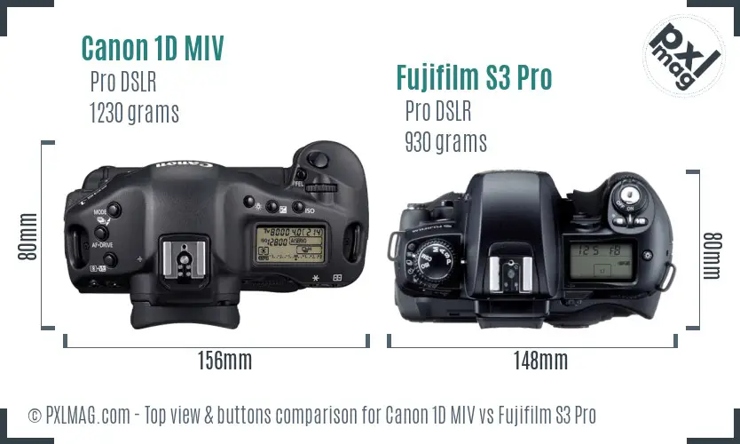 Canon 1D MIV vs Fujifilm S3 Pro top view buttons comparison