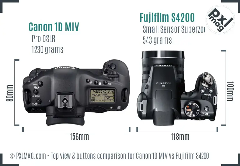 Canon 1D MIV vs Fujifilm S4200 top view buttons comparison