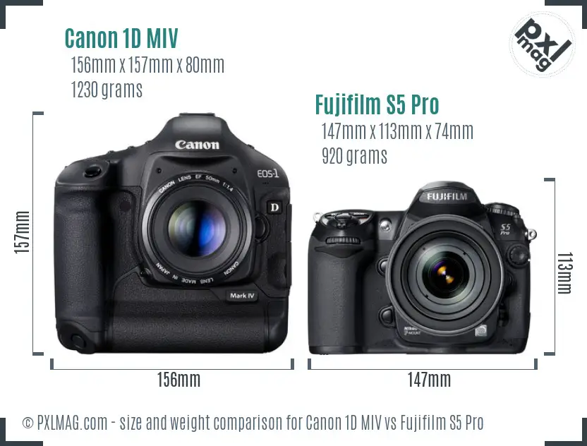 Canon 1D MIV vs Fujifilm S5 Pro size comparison