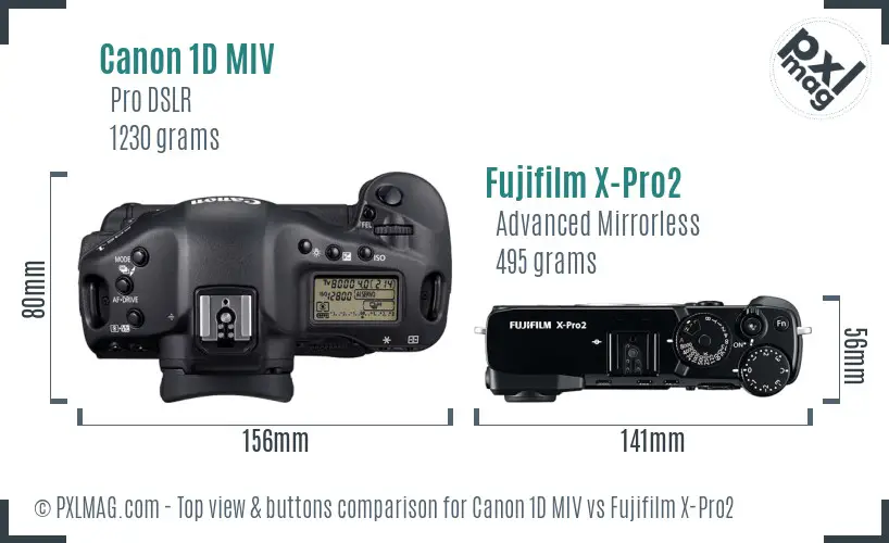 Canon 1D MIV vs Fujifilm X-Pro2 top view buttons comparison