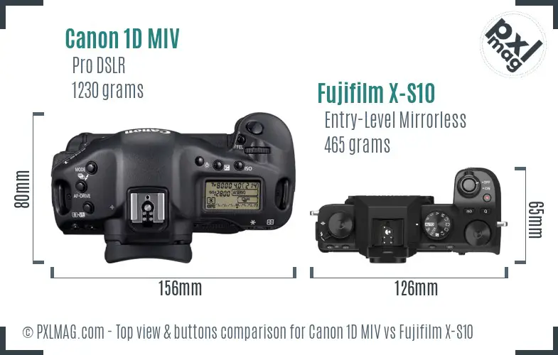 Canon 1D MIV vs Fujifilm X-S10 top view buttons comparison