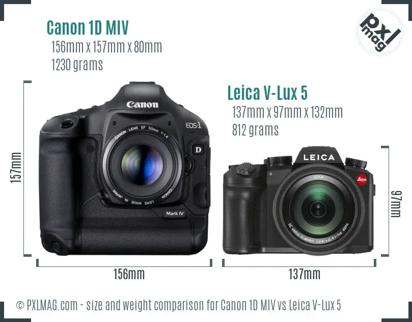 Canon 1D MIV vs Leica V-Lux 5 size comparison