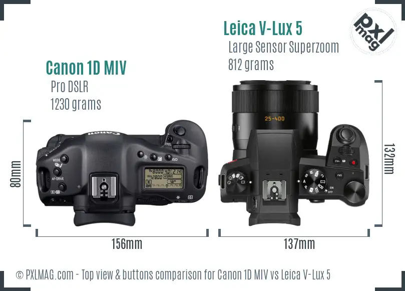 Canon 1D MIV vs Leica V-Lux 5 top view buttons comparison