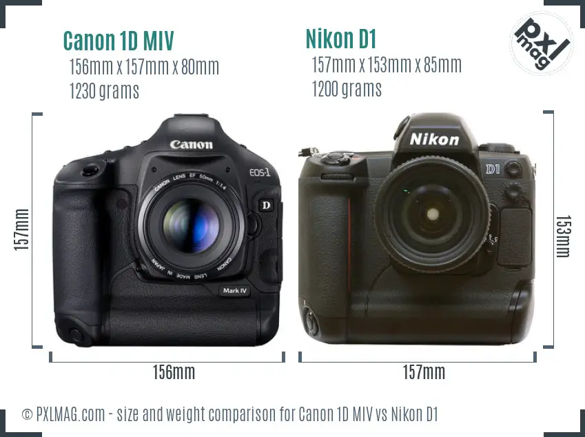 Canon 1D MIV vs Nikon D1 size comparison