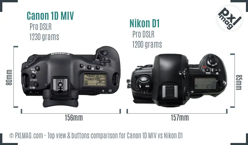 Canon 1D MIV vs Nikon D1 top view buttons comparison
