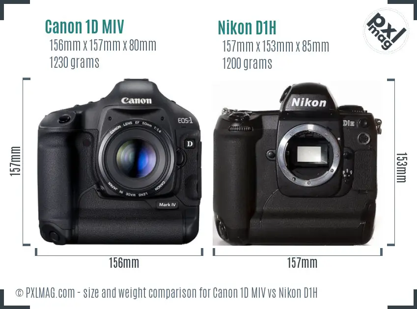 Canon 1D MIV vs Nikon D1H size comparison