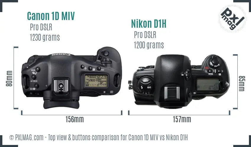 Canon 1D MIV vs Nikon D1H top view buttons comparison