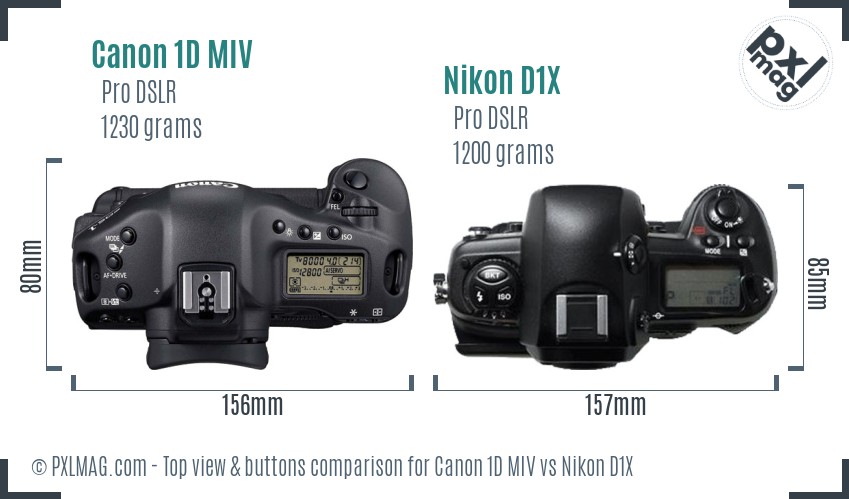 Canon 1D MIV vs Nikon D1X top view buttons comparison