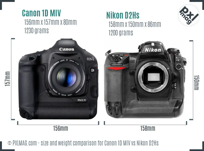 Canon 1D MIV vs Nikon D2Hs size comparison