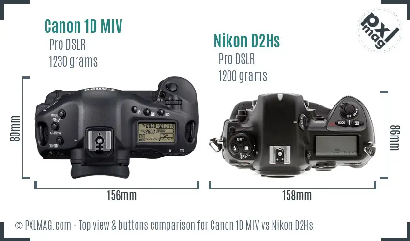 Canon 1D MIV vs Nikon D2Hs top view buttons comparison