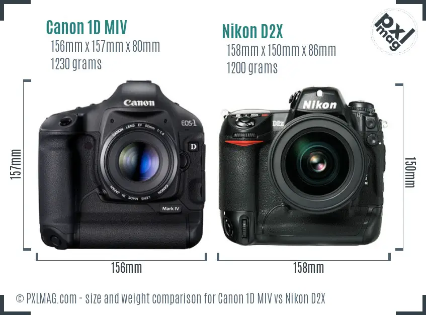 Canon 1D MIV vs Nikon D2X size comparison
