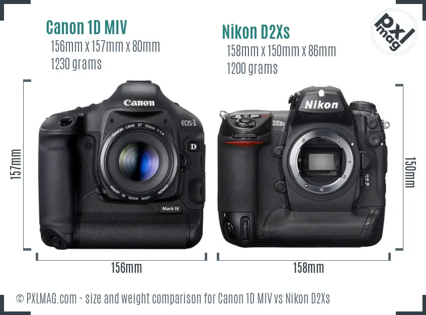 Canon 1D MIV vs Nikon D2Xs size comparison