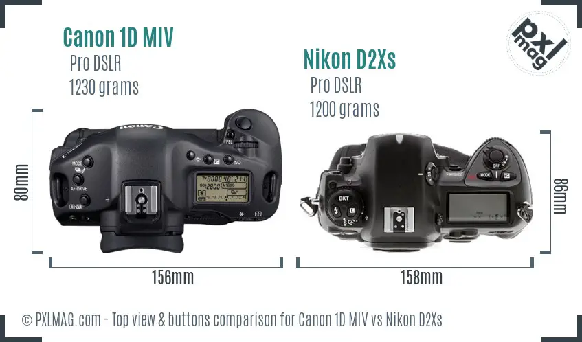 Canon 1D MIV vs Nikon D2Xs top view buttons comparison