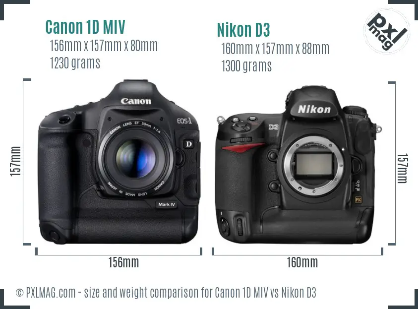 Canon 1D MIV vs Nikon D3 size comparison