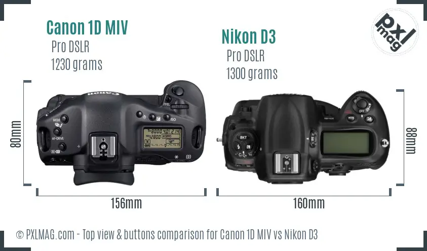 Canon 1D MIV vs Nikon D3 top view buttons comparison