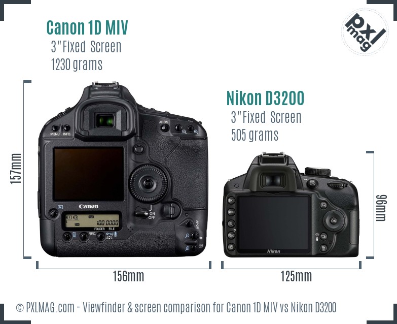 Canon 1D MIV vs Nikon D3200 Screen and Viewfinder comparison
