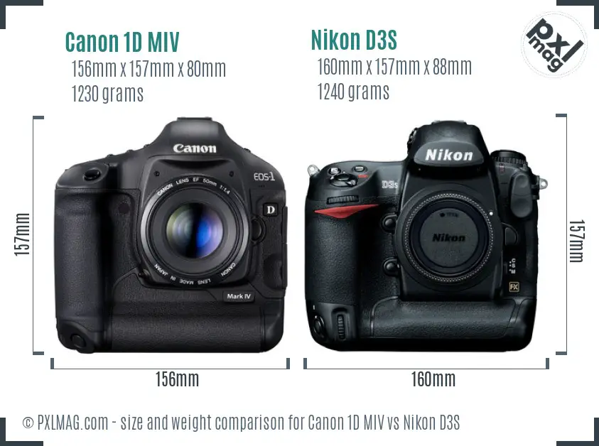Canon 1D MIV vs Nikon D3S size comparison